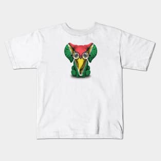 Baby Elephant with Glasses and Guyanese Flag Kids T-Shirt